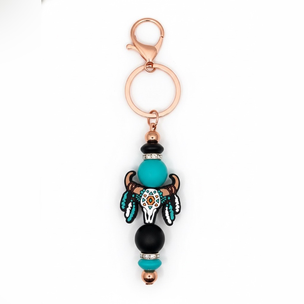 Bohemian Charm Keychain with Turquoise and Black Beads